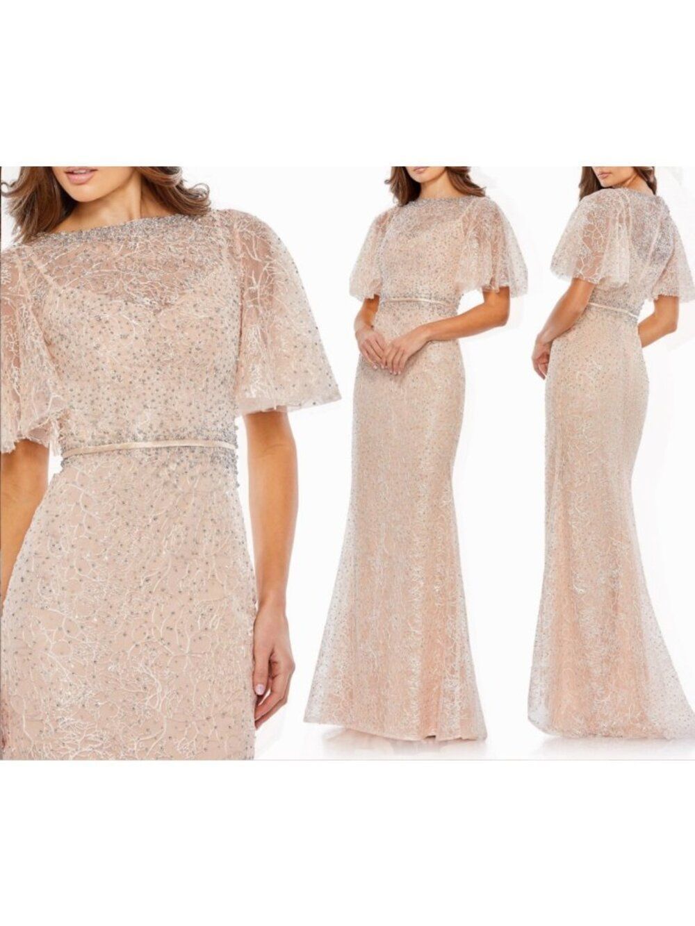 Mac Duggal Embellished Neck Butterfly Sleeve Trumpet Gown Dress Size 12